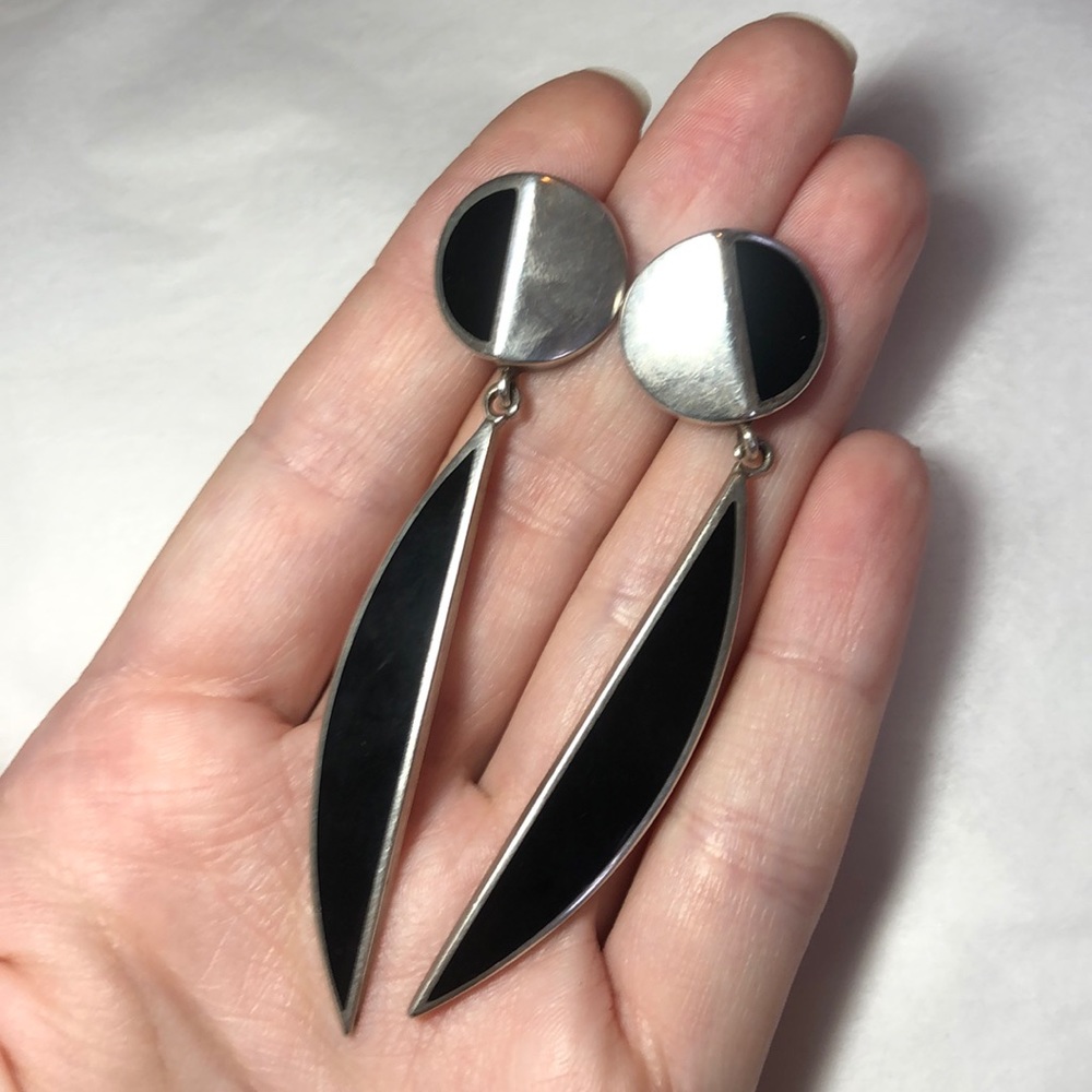 Black And Silver Geometric Statement Earrings - image 2